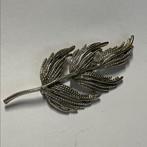 Vintage Silver-tone Leaf or Feather Brooch Pin
